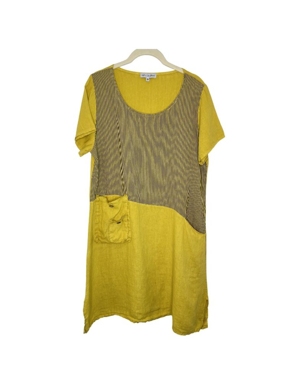 LIN BLANC Colorblock Yellow & Striped Linen Tunic Dress, 36 (S)